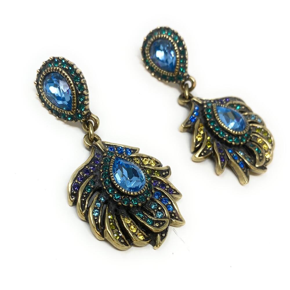 Heidi Daus "Pretty Peacock Feather" Crystal Drop Pierced Teardrop Earrings